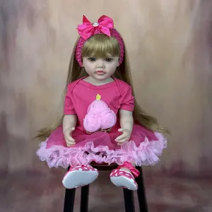 TopLink 22-Inch (55cm) Full Vinyl Body Lifelike Reborn Realistic Baby Doll, Long Hair Princess Girl Doll Kit, Kids Girls’ Bath, Dress-Up & Bedtime Toy, Lovely Birthday Gift