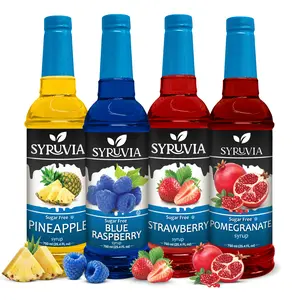 Syruvia Sugar Free Syrup, Fruit Flavors Variety Pack – Pineapple, Blue Raspberry, Strawberry & Pomegranate – Gluten-Free, Kosher, 25.4 fl oz Bottles – Refreshing Syrups for Beverages (Pack of 4)