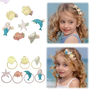 Girls Cute PU Leather Sea World Animal Bangs Hair Clips, Glitter Ice‑Cream Fringe Barrettes & Hairline Headband, Soft Non‑Slip Kids Hair Accessories, Ideal for Daily Hairstyling, School Wear, Casual Outings and Summer Holiday Looks