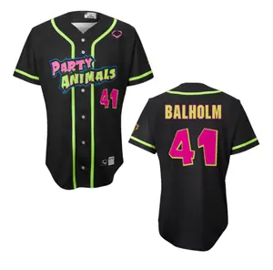 Party Animals Bronson Balholm #41 EvoShield Jersey - Black Loose Fit Breathable Polyester Baseball Jersey with Moisture-Wicking and Button Down Closures