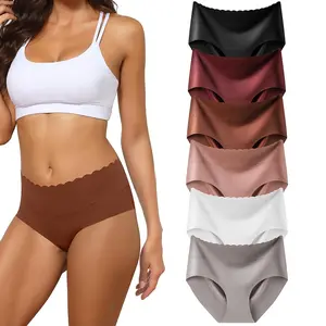 LEVAO 6 Pack Women Mid High Waist Underwear Invisible Seamless Polyester Soft Breathable Elastic Coverage Brief No Show Panties  S-XXL