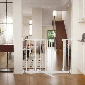 29.5-45.3" Wide No Drilling Pressure Mounted Pet Gates for Kids, Baby Gate with wall protector for Stairs, Dog Gate Indoor for Doorways,  Easy Walk Through Safety Gate, White