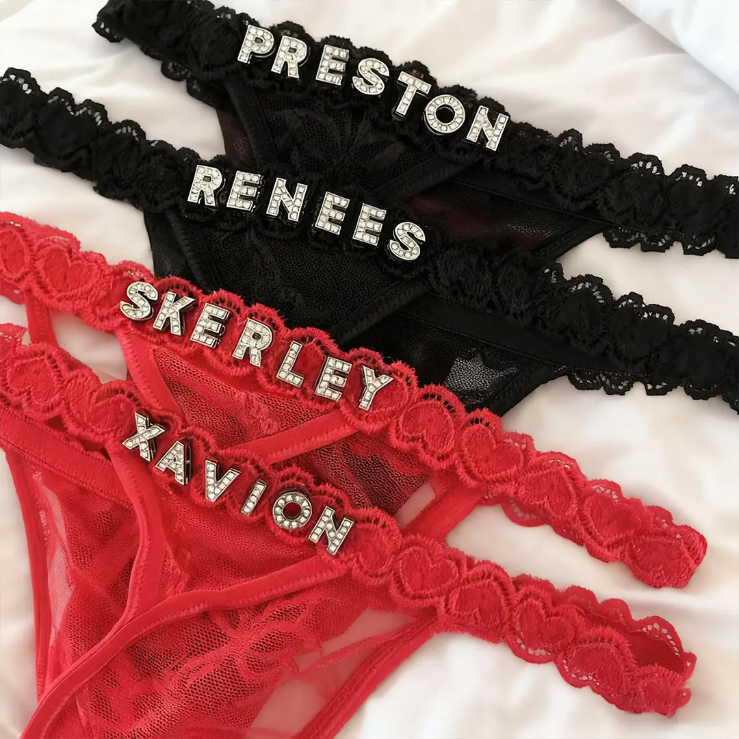 Personalized Golden Fashion Lady's Rhinestone Thong Underwear - DIY Shiny Letter, Durable Gemstone, Comfortable Sexy Luxurious Lingerie, Everyday Party Gift Bikini Thong Black Love adult