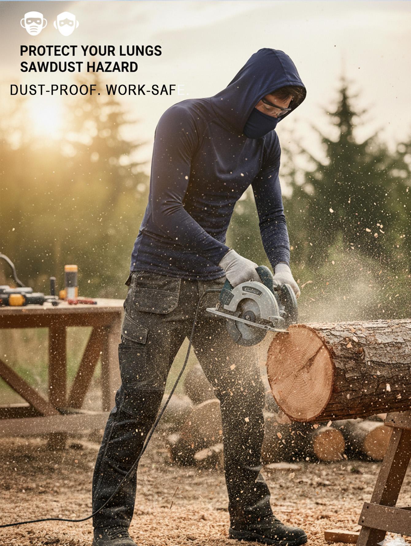 6-Pack Men's Sun Protection Hoodie with Face Mask, Lightweight Breathable Work Shirt for Lawn Mowing Gardening, UV Shield Dust-Proof Athletic Hooded Tee,clothes for back to school,first day of school outfits