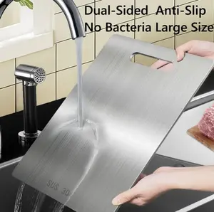 Titanium Alloy Chopping Board for Kitchen Double-Sided Metal Construction Large Size Suitable for Meat Vegetables Fruit Multi-Purpose Utensils - Aluminium