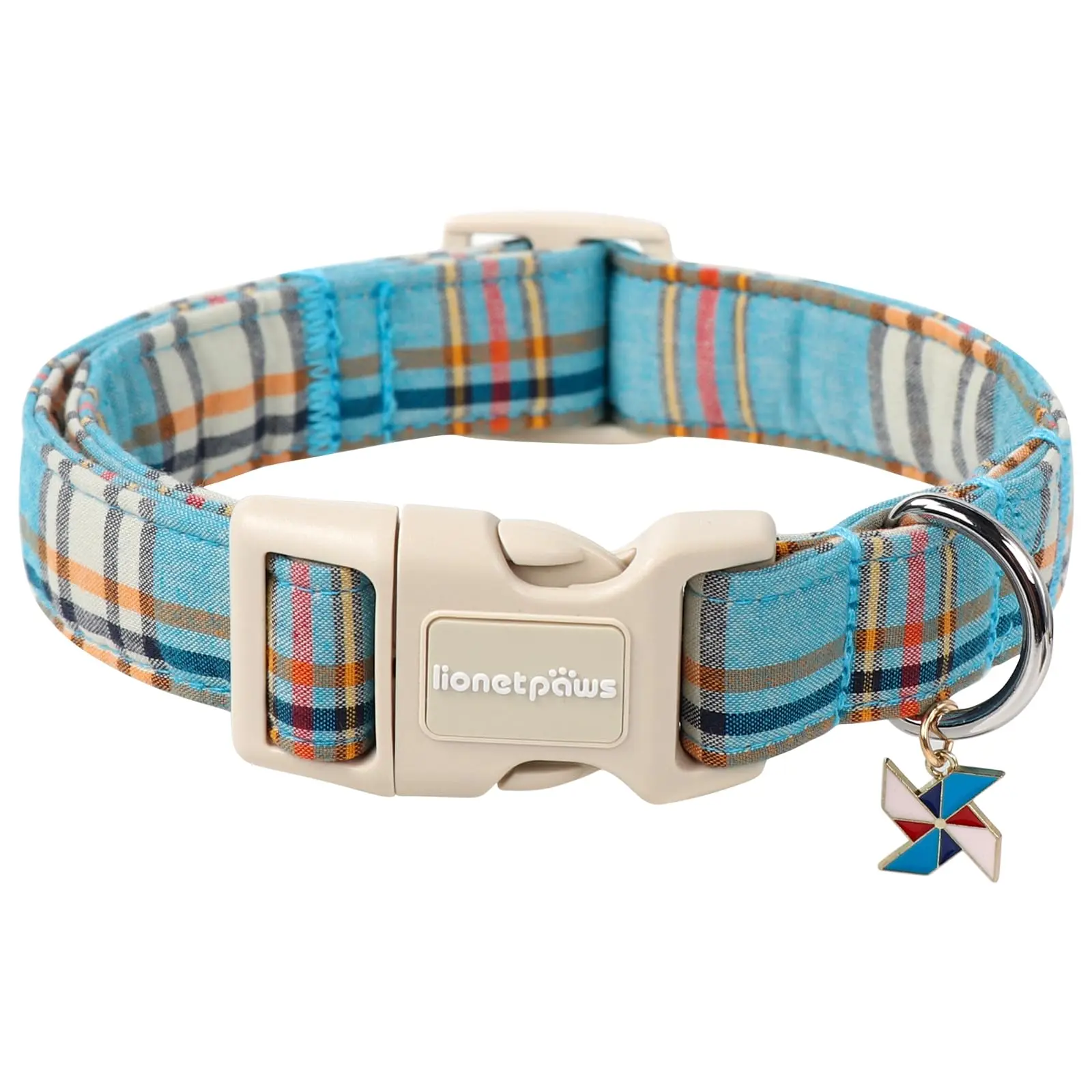 Lionet Paws Blue Plaid Dog Collar - Cute Summer Puppy Collars with Plastic Buckle, Adjustable Dog Accessory for Small Medium Large Girl Boy Dogs