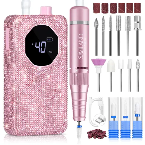 SAVILAND Professional Ultra-Speed 40000 RPM Pen-Shaped E-File Nail Drill, Portable Rechargeable Unisex Nail Care Tool with 4000mAh Battery, LCD Control, User-Friendly Design, Ceramic Bits, Sanding Bands for Fast Manicure (Single Item),familyfun