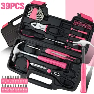 39pcs pink love DIY tool set, portable home repair kit, hammer, pliers, wrench, fully equipped, suitable for female beginners at home, office, garage and all scenes