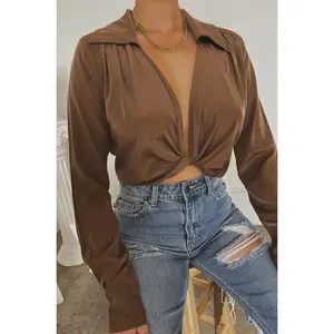 Women's Iniza Long-Sleeve Collar Wrap Blouse - Brown