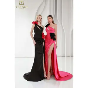 TERANI 251P4530 Matte Satin Asymmetric Side Slit Sleeveless Dress