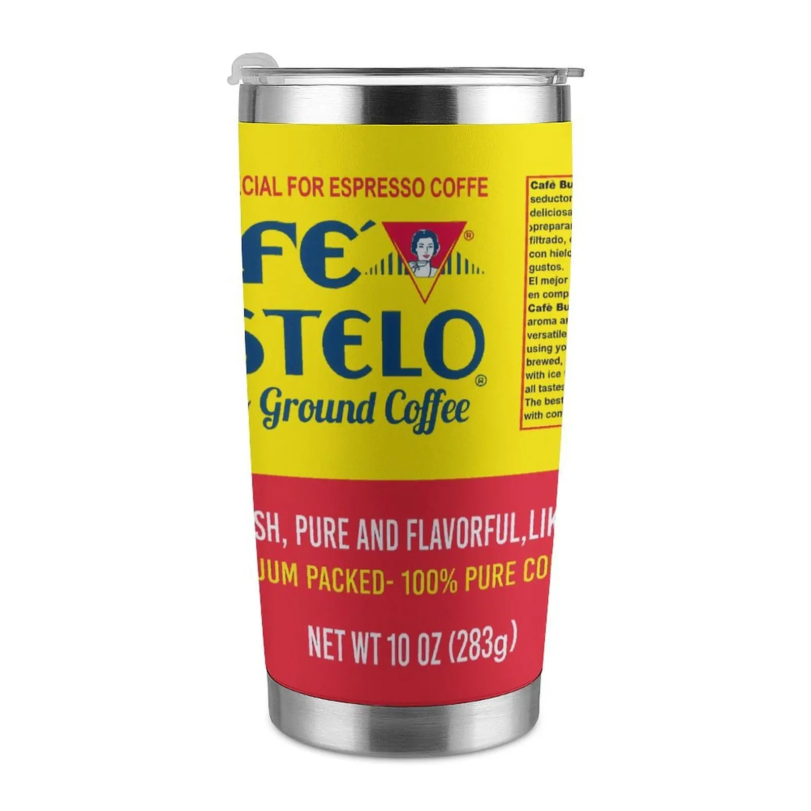 Café Bustelo Aesthetic Stylish Latin Coffee Insulated Vacuum Flask Drinkware - Wide Mouth, Brazil & Colombia Themed, Portable Latino Novelty Gift with Lid for Travel & Daily Use