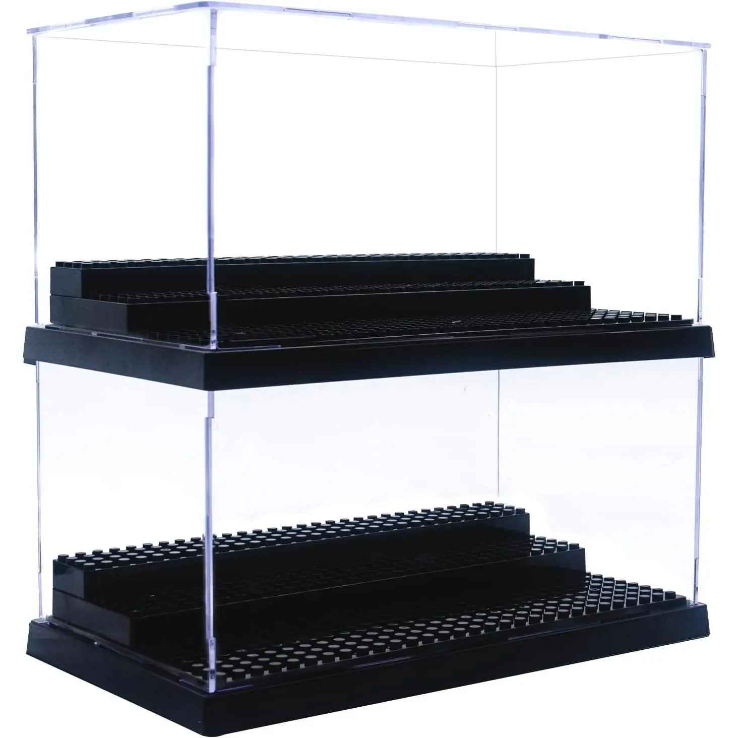 Display Case for Action Figures Blocks Dustproof Acrylic Display Box Storage with 3 Movable Steps for Collection Models Minifigures Bricks Blocks Toys