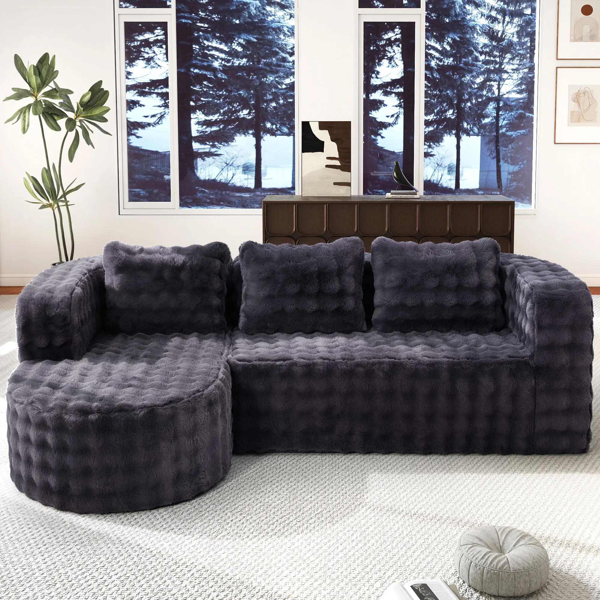 Hobestluk 96" Comfy Cloud Couch - Cozy Modular L-Shaped Sectional Sofa, Contemporary Upholstered Boneless 3-Seater with Oversized Chaise, Customizable Boneless Upholstered Sofas for Living Room, No Assembly Required, Cozy Sofa, Cloud-Soft Living Room Furn