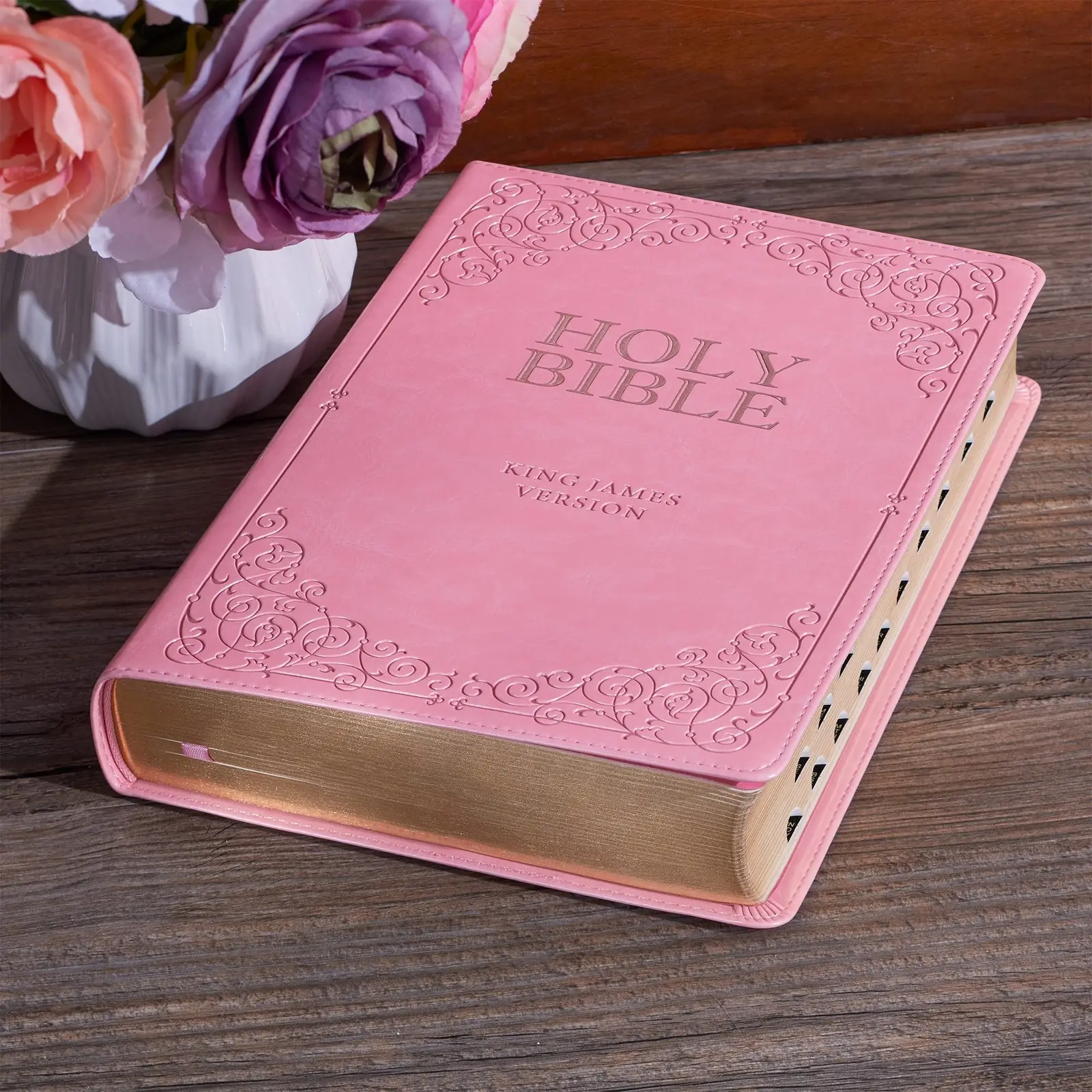 KJV Holy Bible Giant Print 14pt Pink Faux Leather Thumb Index Red Letter