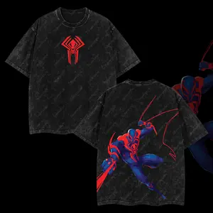Superstyle Miguel O’Hara Spidey-Man 2099 - Spidey verse Edition Double Printed Oversize Lightweight Acid Washed Tee TV Series Graphic Design Top Cotton Streetwear Comic Superheroes T-Shirt Clothes Menswear Womenswear
