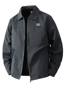 Men's lightweight jacket, solid color light business style lapel jacket, zipper closure, machine washable, polyester fiber, suitable for daily casual, work and formal occasions - Spring and Autumn, Workwear Jackets, Casual Style Outerwear