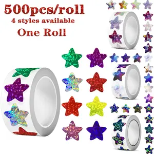 500pcs/Roll Sparkly Laser Star Stickers, Glittery Star Stickers, Adhesive Stickers, 1 Inch Colorful Gold Foil Star Stickers, Ideal for Behavior Charts, Student Rewards, Creative Crafts, Home and Teacher Supplies, Planners and Classroom Use