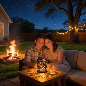 Solar Lantern Outdoor Hanging - Led lights Rooster Cutout Metal Cylinder Light with Hollow Design - Waterproof Garden Decor for Patio Pathway - Auto On/Off Night Lamp for Yard Gifts -Hanging Metal Cylinder Light for Garden Patio Decor