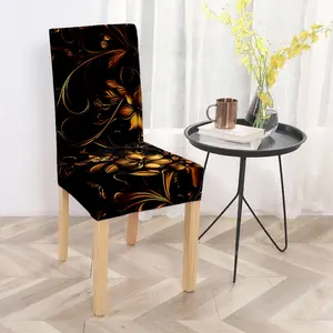 Black - based Golden - patterned Polyester Chair Covers, Dining Chair Slipcover, suitable for dining rooms, living rooms, studies, bedrooms, meeting rooms and hotels, soft, comfortable, beautiful and durable.