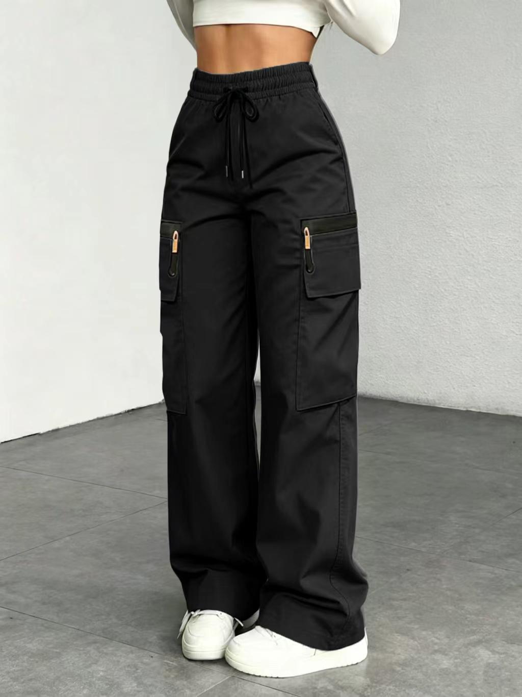 Women&rsquo;s lightweight loose cargo pants with multiple pockets, decorative faux zipper design (no back pockets), made from 130 g new fabric&mdash;lightweight, breathable, quick-drying. Women&rsquo;s bottoms/women&rsquo;s trousers (with size options for long women&rsquo;s pants in p