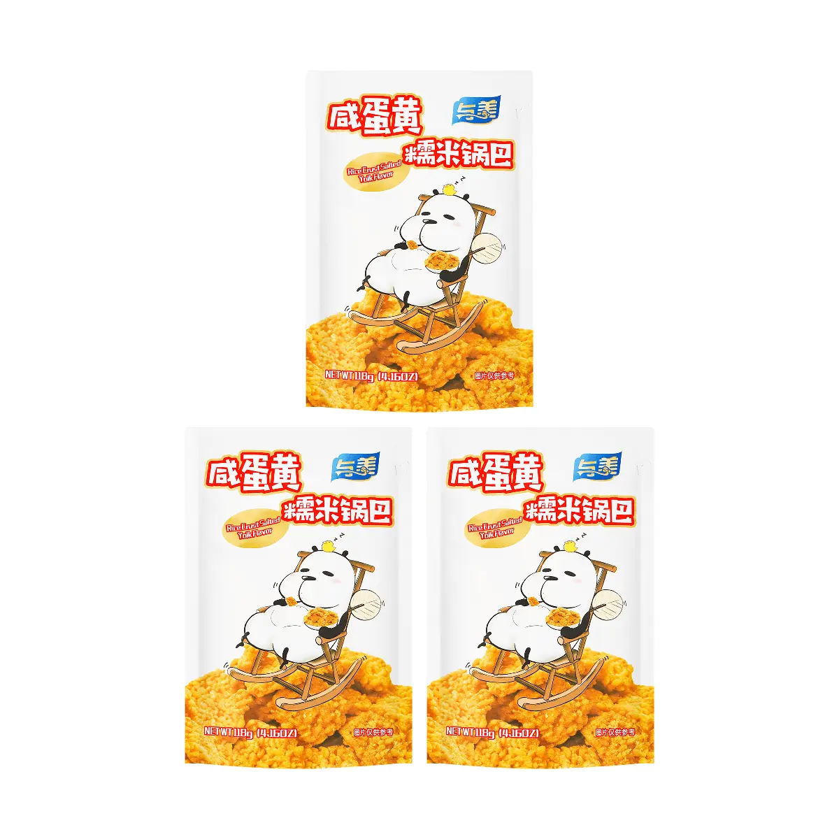 3 Pack YUMEI Chinese Salted Egg Yolk Sticky Rice Cracker Guoba 4.16 oz Each - Crispy Xian Dan Huang