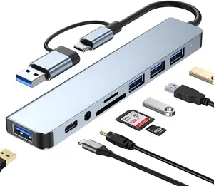 USB C Hub USB Hub 3.0,   8 in 1 USB Extender with SD/TF Card Reader, 3.5mm Aux Headphone Jack for MacBook Pro Air and More PC/Laptop/Tablet Devices