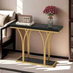 Gold console table, modern sofa table, console table with LED light for living room, hallway, white and gold entry table with luxury faux marble top