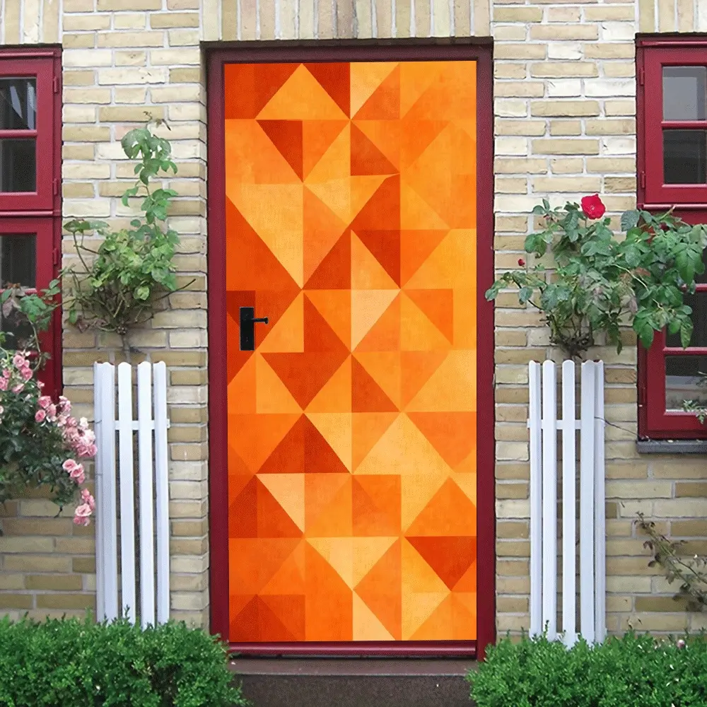 2 Modern Geometric Orange Triangle Pattern Decorative Door Sticker Self Adhesive Removable Wall Decal for Living Room Bedroom Home Art Wall Mural Waterproof Wear resistant Eco friendly Material Easy to