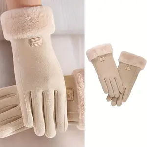 Women's Polyester Christmas Mittens - Stylish Design, Windproof, Cold-Proof Touchscreen Gloves with Soft Fleece Layer, Hand Wash Only, Suitable for Cycling, Outdoor Activities, Style