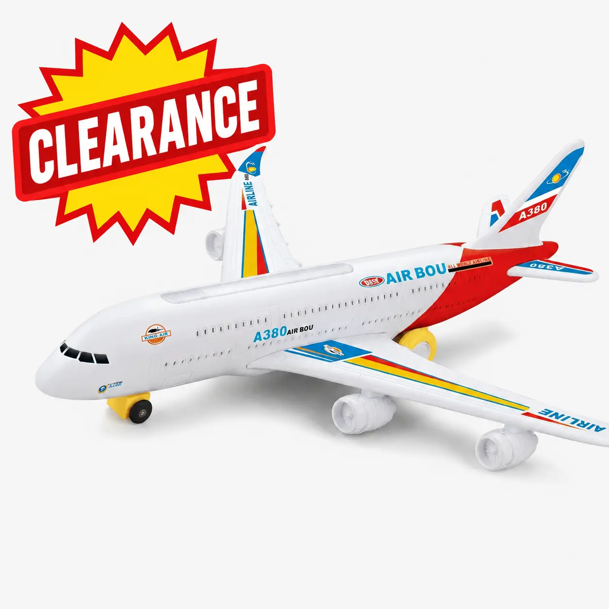 Electric A380 Airplane Toy with Lights & Realistic Sounds, Bump & Go Auto Turn, Kids Aircraft Model