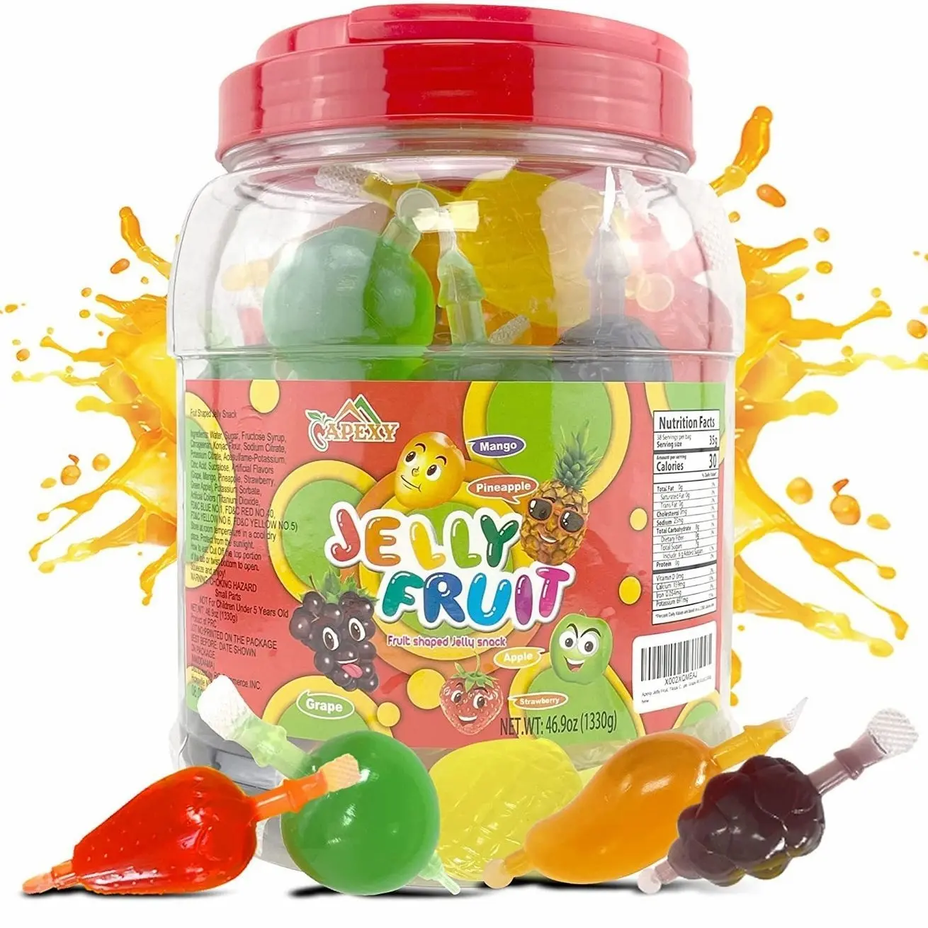 Apexy Jelly Fruit Candy – Assorted Fruit Flavors, Halloween Treat Juicy Chewy Gel Snacks, Kids & Adults Party Favors, Fun Treats for Goodie Bags & Events 46.9oz (1330g)