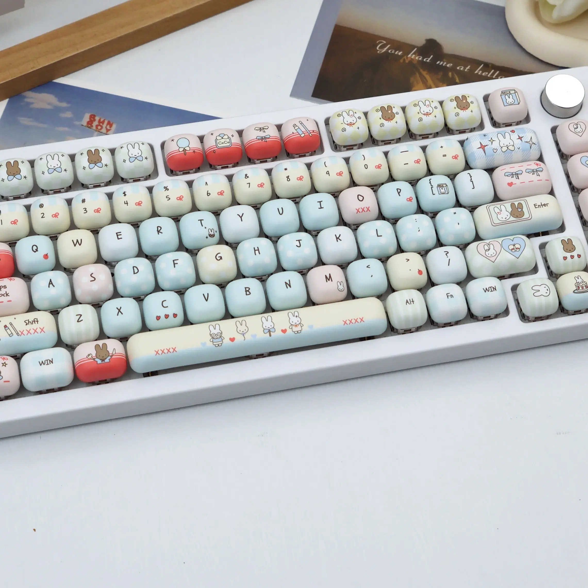 137 Key Cute Rabbit Theme Pbt Mechanical Keycaps, Dye Sublimation Process, Mog Profile, Compatible with Mx Axis, for 61/64/68/87/96/104/108 Keyboards