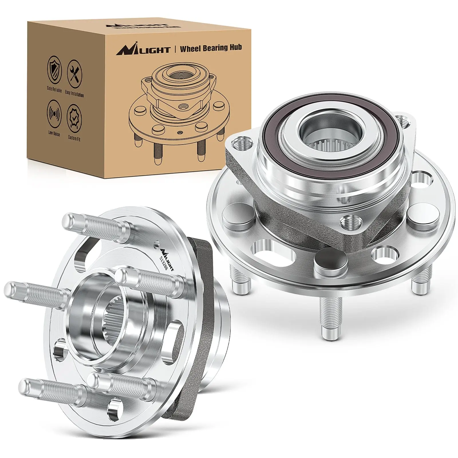 Nilight Pre-Greased Alloy Steel 5-Lug Wheel Hub Bearing Assembly - 2-Pack Front/Rear Auto Parts Replacement for Chevy, GMC (2010-2017) | OEM 513288 Compatible with Cadillac, Buick Automotive Tools Parts