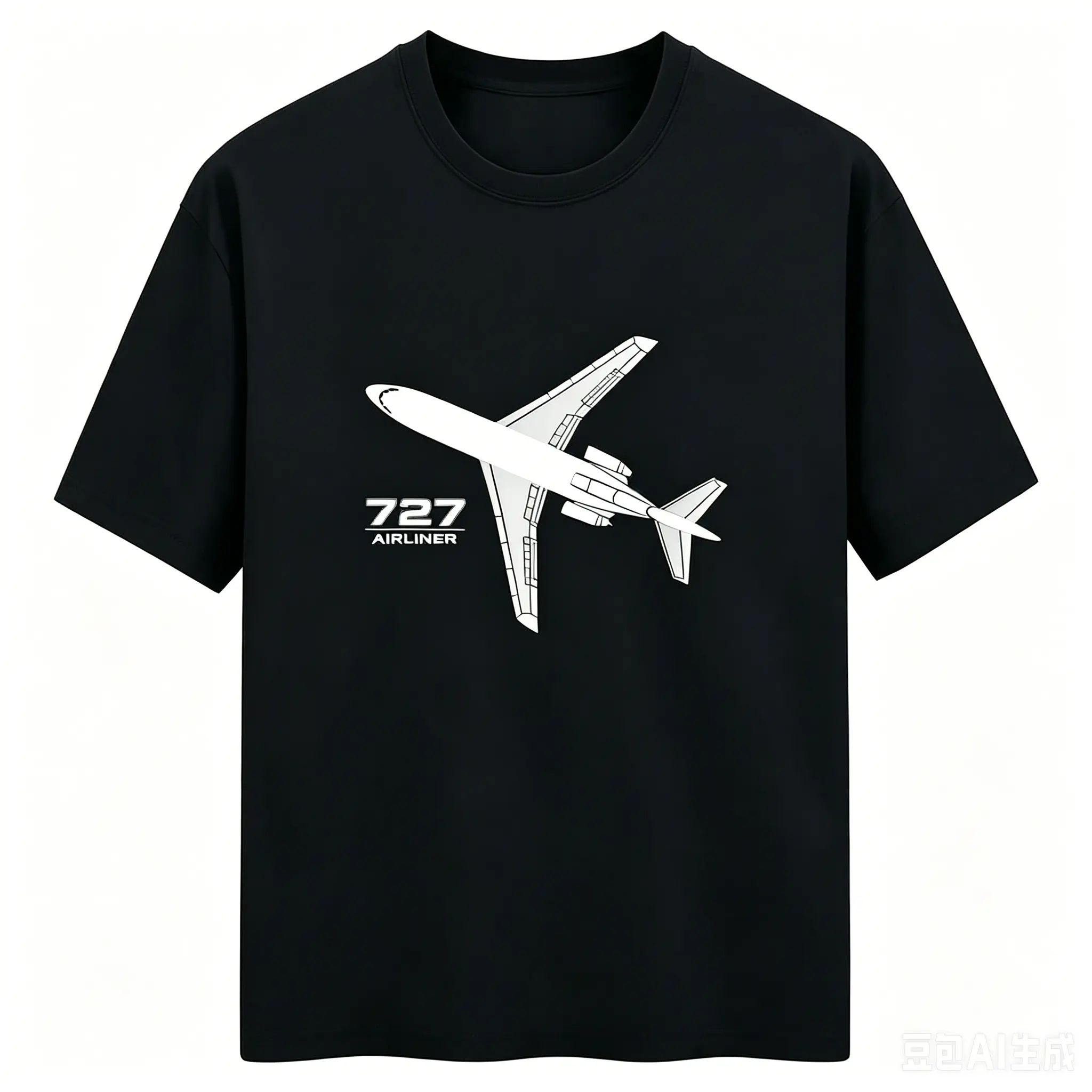 Aviation Graphic T-Shirt for Men, Retro 727 Airliner Print, 100% Cotton Casual Streetwear Round Neck Short Sleeve Top, Tshirt, Shortsleeve, Menswear, Aviation Theme, Breathable Cloth, Web Print Men's Short-Sleeve T-Shirts, Travel-Themed Graphic Men's Shor