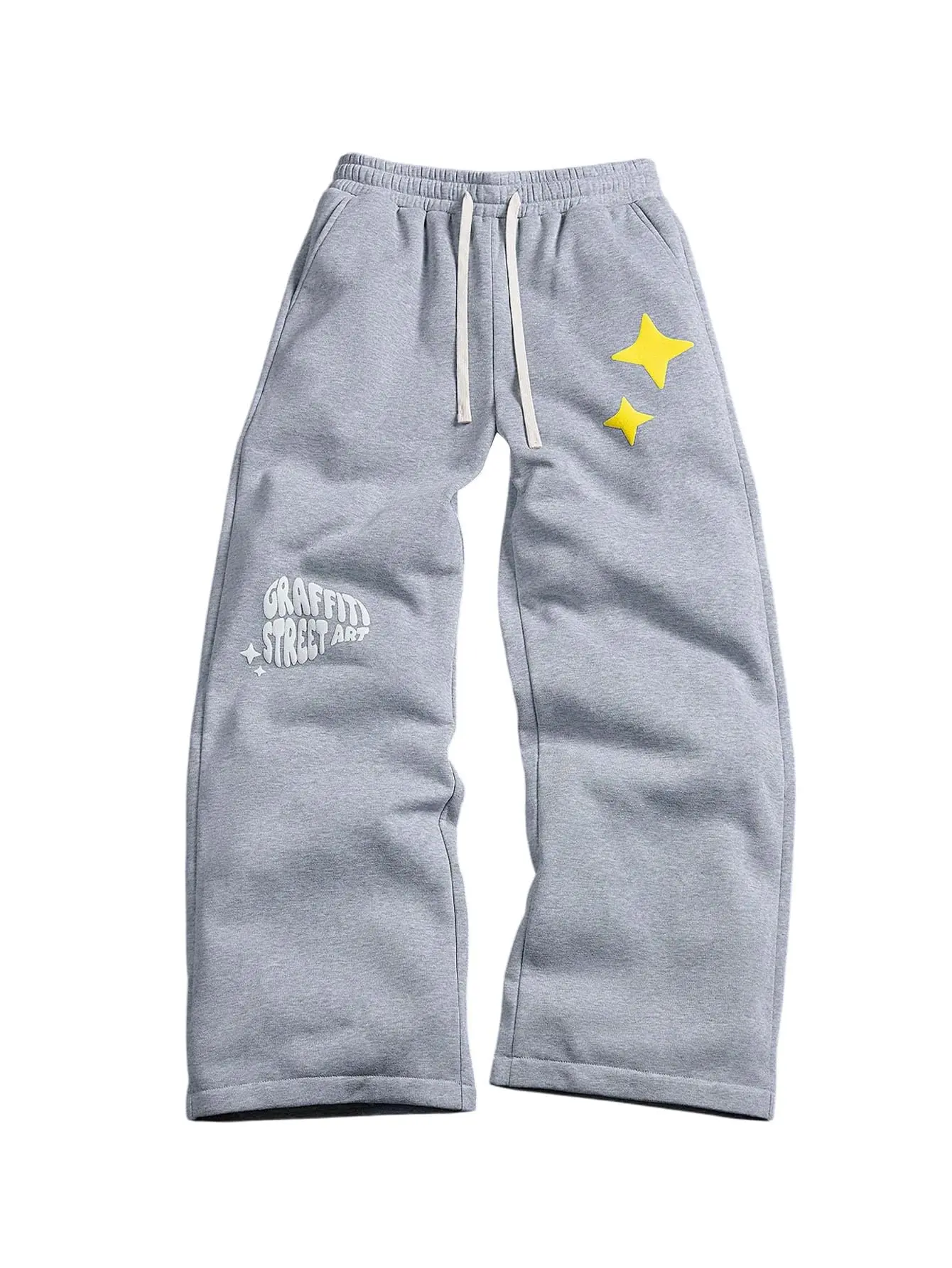 Men's Graphic Straight Leg Sweatpants Drawstring Waist Y2K Drippy Pants Trousers Athletic Bottoms