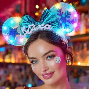 Yean Mouse Ears Light Up Headband Xmas Headbands Bowknot Christmas Hair Accessories for Women
