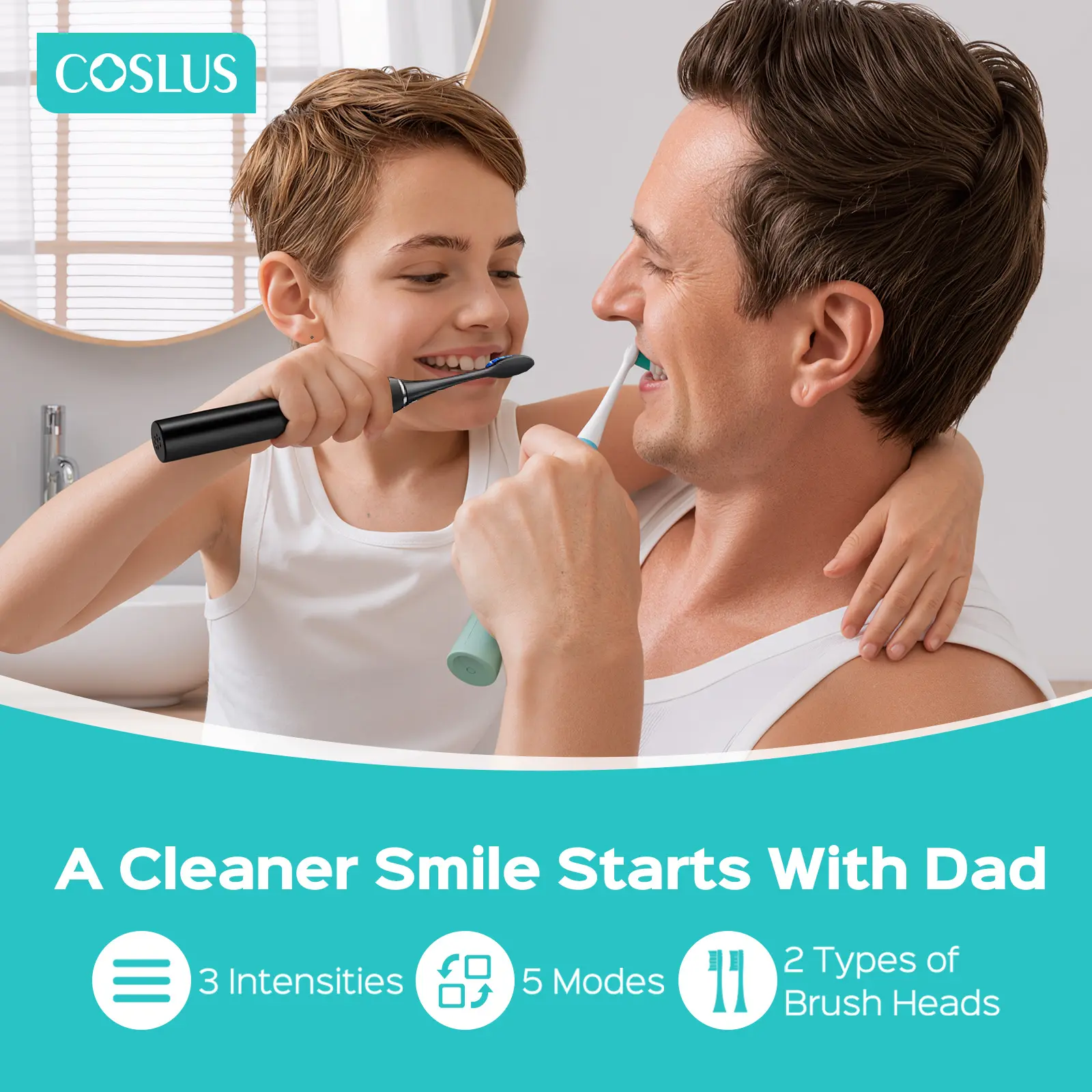 COSLUS C30 Sonic Rechargeable Electric Toothbrush for Adults:41000 VPM,15 customizable intensity levels -4 brush heads (2W + 2U),IPX7 ,2-minute smart timer,Oral Care Appliance,Suitable for Sensitive Teeth and Braces,Plaque Remover Father's Day Gift