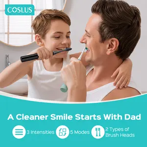 COSLUS C30 Sonic Rechargeable Electric Toothbrush for Adults:41000 VPM,15 customizable intensity levels -4 brush heads (2W + 2U),IPX7 ,2-minute smart timer,Oral Care Appliance,Suitable for Sensitive Teeth and Braces,Plaque Remover Father's Day Gift