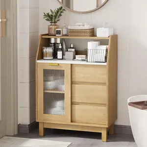 Vividwood Bathroom Storage Cabinet, Small Storage Cabinets with Doors and Shelves, Coffee Bar Cabinet Buffet Sideboard Cabinet for Dining Room, Living Room, Entryway (Wood)