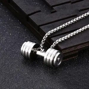 Niche simple mini dumbbell pendant men's trendy punk hip-hop daily necklace