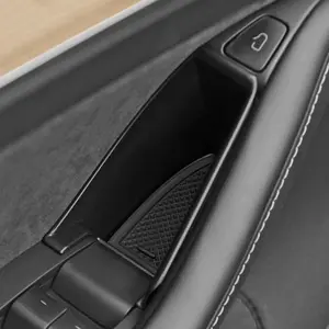 4 front and rear doors, suitable for 2021-2024 Tesla Model Y door storage box, door handle storage box, multifunctional storage for small items, made of plastic material, need to distinguish left and right directions before install, Car Organizers