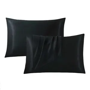 2/4-Pack Solid Black Satin Pillowcases, Silky Cooling Hair & Skin Care Pillow Covers, Envelope Closure Luxury Bedding for Home Bedroom Dorm, Soft Skin-Friendly Pillow Protectors Without Filler