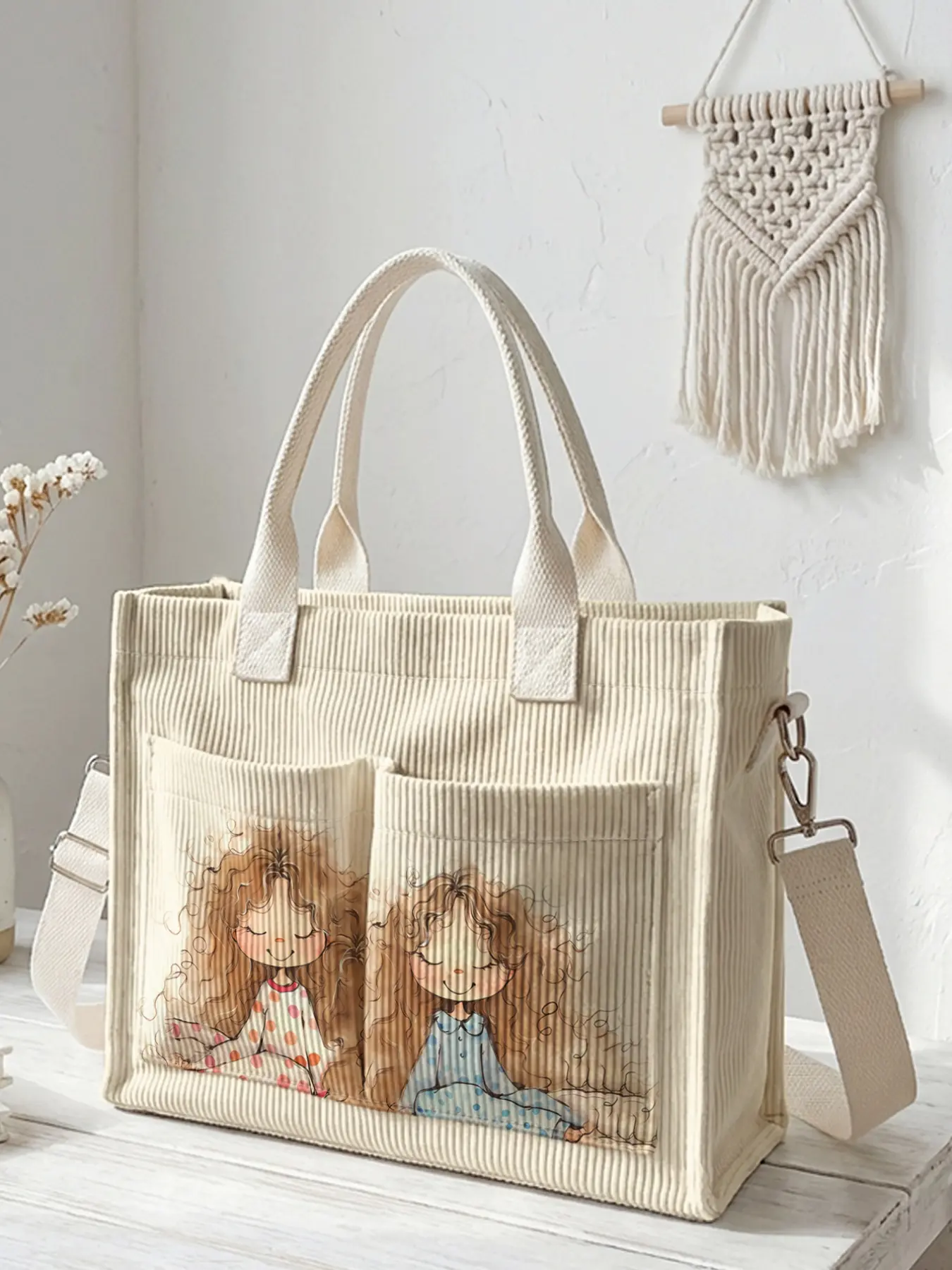 1 piece colorful cartoon girl pattern printed travel lightweight bag, Casual Trendy Bag, large-capacity, wear-resistant, multi-pocket design, suitable for work, shopping