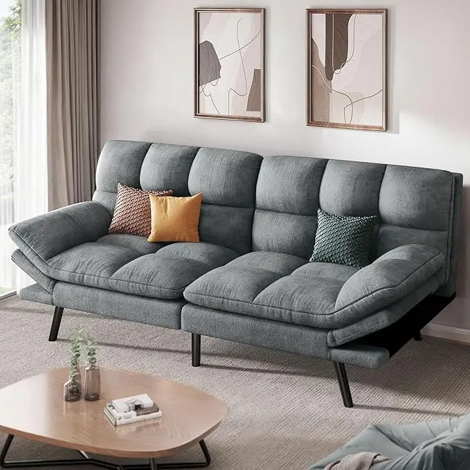Yitahome 70″ Convertible Futon Sofa Bed, Cat-Scratch-Proof Fabric Futon Couch with Adjustable Backrest and Armrest, Modern Loveseat Sleeper for Living Room Home Office, Dark Grey
