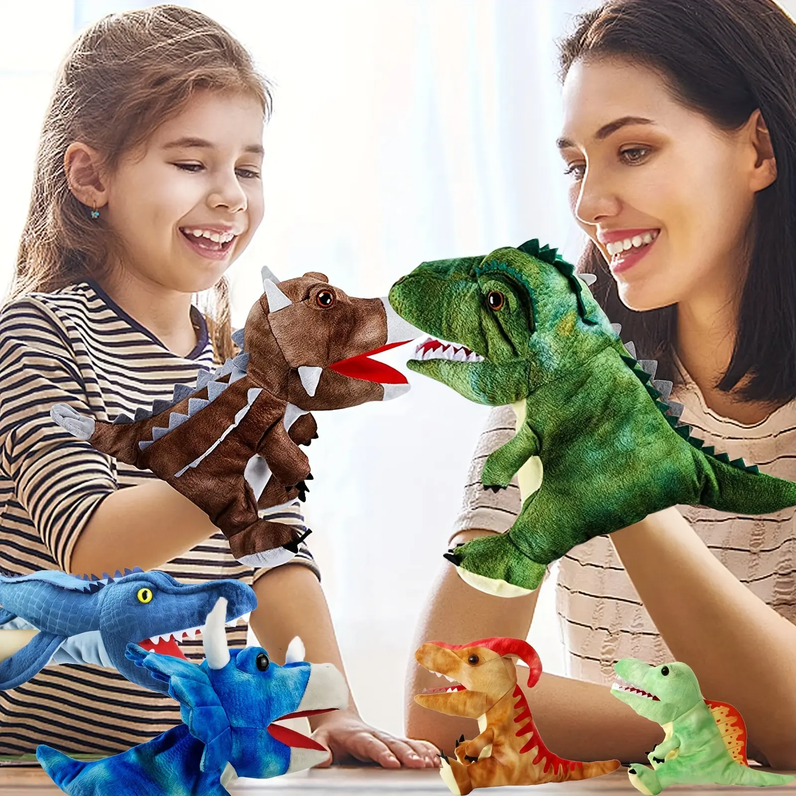 Unisex Dinosaur Plush Puppets for Kids - Open Movable Mouth Stuffed Animal Toys, Role Play Storytelling Gifts for Kids Toddlers' Birthday, Christmas, Halloween