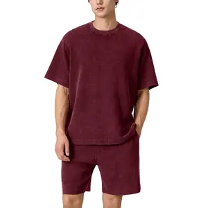 FAIABLE Unisex Oversized Waffle T Shirt Heavyweight Cotton Blend Crewneck Tee Textured Knit Short Sleeve Casual Summer Streetwear
