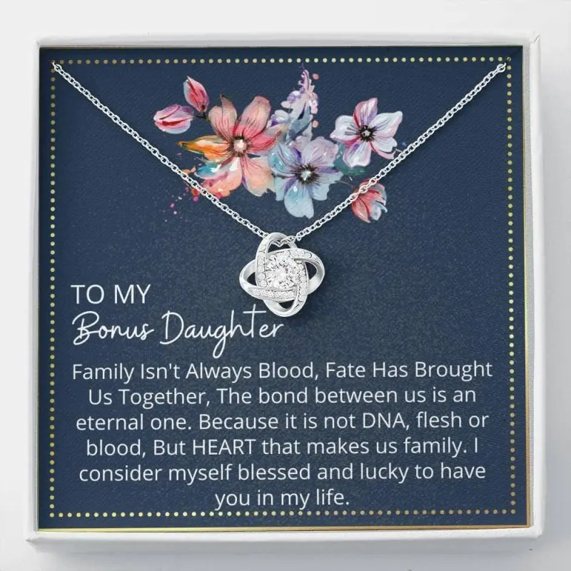 To My Bonus Daughter, Bonus Daughter Necklace, Step Daughter Necklace, Gifts For Stepdaughter, Gifts For Bonus Daughter, Bonus Daughter Gifts, Step Daughter Gifts Love Knot Necklace A1