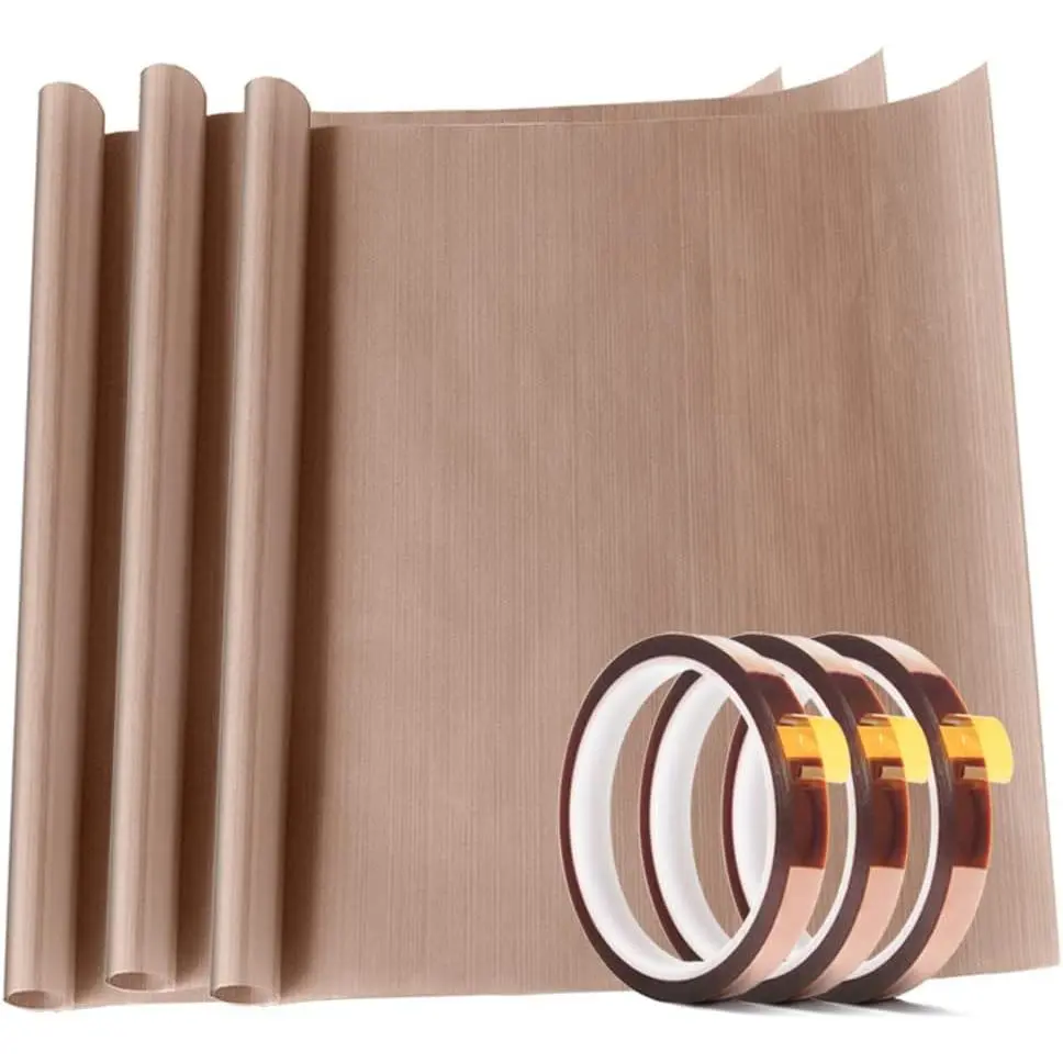 3 Pack PTFE Teflon Sheet 12 x 16" and 3 Rolls 10mm X 33m Heat Resistant Sublimation Thermal Tape for Heat Press Transfer,Non Stick Paper Reusable Craft Mat,Protects Iron,for Machines