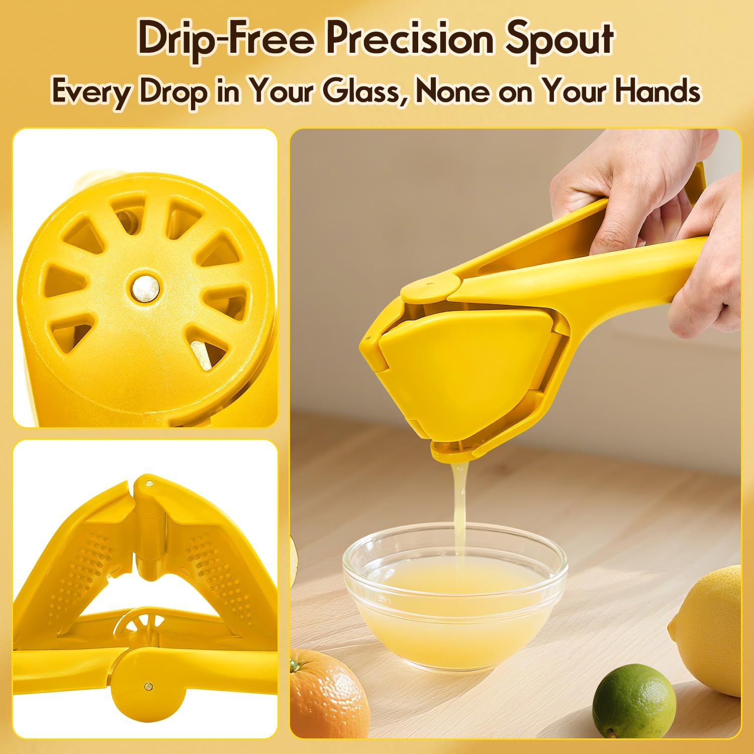 Manual Lemon Squeezer Handheld Citrus Juicer Ergonomic Handle BPA-Free PP Material Easy to Clean & Store Yellow