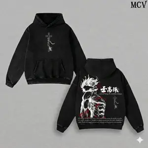 Titan Warrior Inspired Vintage Washed Hoodie, Oversized Anime Street Style Pullover